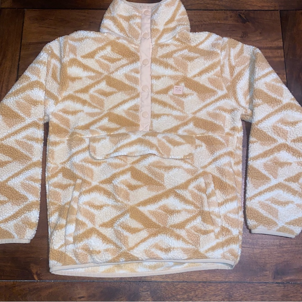 Billabong Adventure Division M Cozy Beige and White Fleece Pullover